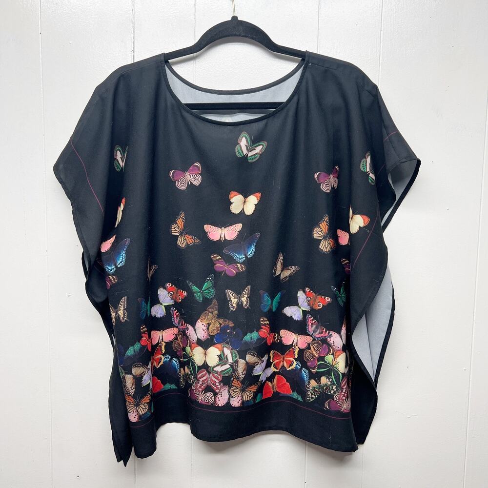 Yumi Butterfly Print Cottagecore Gardencore Bohemian Lightweight Tunic Top S/M